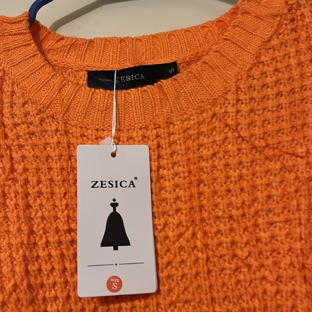 NWT Orange waffle knit crew neck long sleeve crew neck sweater size small. - Picture 3 of 4